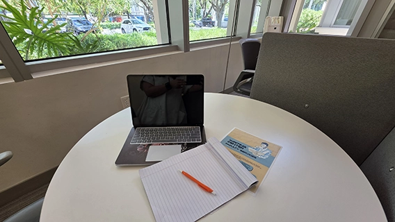 Laptop and notebook on campus